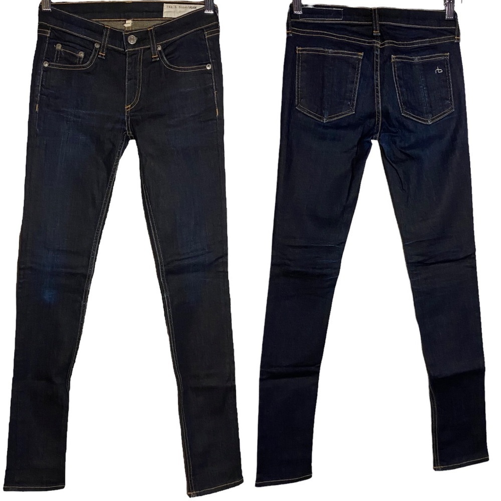 Rag & Bone Mid Rise Skinny Jean Harrow Dark Blue Wash 24